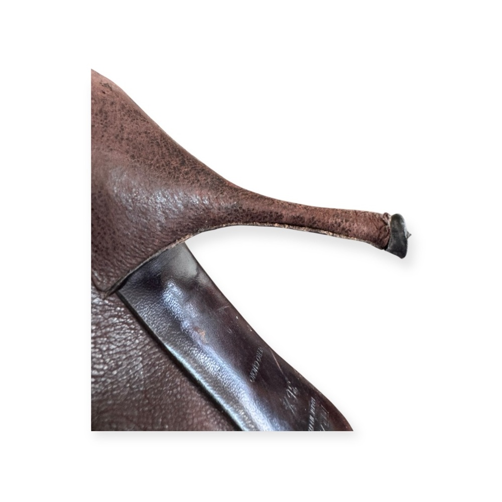 Prada brown leather embroidered heel VINTAGE style 90s early 2000s 36.5 US 6.5 - Picture 9 of 12